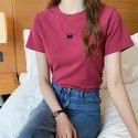 Letter embroidered top 2022 summer new slim bottomed women's wear Korean Short Sleeve fashion T-shirt loose wholesale