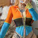 Foreign trade new 2021 Amazon autumn and winter women's fashion contrast color splicing round neck long sleeve perspective mesh T-shirt women 