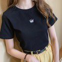 Letter embroidered top 2022 summer new slim bottomed women's wear Korean Short Sleeve fashion T-shirt loose wholesale