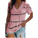 2021 cross border independent station Amazon Shopify stripe printed T-shirt women's T-Shirt Large V-neck T-shirt 