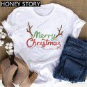European and American Express New Christmas cartoon cute Santa elk reindeer printed men's and women's T-shirt 