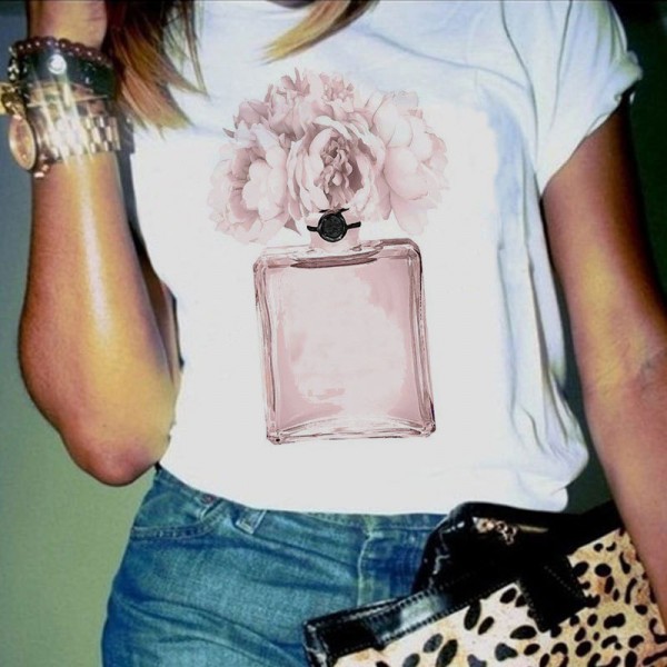 Amazon WISH hot lady 3D perfume printing short sleeved leisure t-shirt t-shirt factory direct sale 