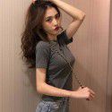 Letter embroidered top 2022 summer new slim bottomed women's wear Korean Short Sleeve fashion T-shirt loose wholesale