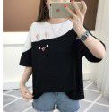 2022 summer new embroidered rabbit Korean color matching T-shirt student top loose short sleeved women's wear a shop 
