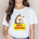 2022 summer women's short sleeved T-shirt cartoon cute little hedgehog print cross-border European Amazon bottomed shirt 