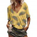 2021 European and American foreign trade summer Amazon Women's top loose print V-neck short sleeve 