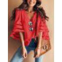 Amazon spring and summer new women's clothing express wish European and American loose large mesh splicing top 7057 