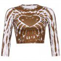 2021 spring foreign trade European and American style women's clothing personalized street love printing tie dyeing sexy navel exposed long sleeved T-shirt 