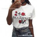 2022 Amazon independent station women's English alphabet rose printed loose T-shirt stall stock clearance 