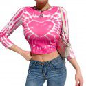 2021 spring foreign trade European and American style women's clothing personalized street love printing tie dyeing sexy navel exposed long sleeved T-shirt 