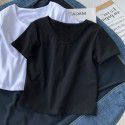 2022 European and American foreign trade women's cross-border New Amazon popular solid color V-neck short sleeve T-shirt women's summer short top 