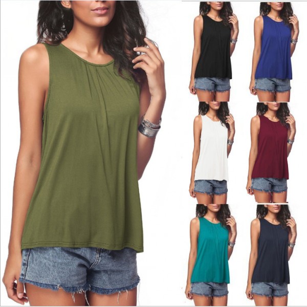Amazon wish express eBay popular European and American casual top round neck solid color sleeveless vest T-shirt women's wear 