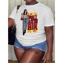 2022 spring and summer women's short sleeve round neck white T-shirt fashion girl print cross-border Amazon European and American style 