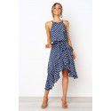 Express Amazon popular in Europe and America 2018 summer fashion wave point lace up irregular dress women's wear 