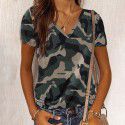 Cross border wish European and American summer 2022 New Amazon fashion slim fit Pullover head leopard V-neck short sleeved top women 