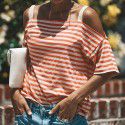 Foreign trade explosive eBay express Amazon wish European and American explosive striped short sleeved off shoulder top