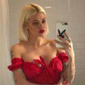 2022 European and American popular Amazon foreign trade hot summer women's wear new butterfly dew shoulder T-shirt 