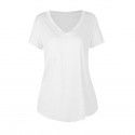 Amazon new solid color V-neck European and American fashion women's short sleeved T-shirt summer loose casual coat spot wholesale 