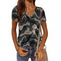 Cross border wish European and American summer 2022 New Amazon fashion slim fit Pullover head leopard V-neck short sleeved top women 