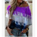 2021 European and American cross border women's clothing Amazon wish summer print gradient bat sleeve off shoulder short sleeve T-shirt 