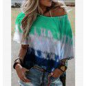 2021 European and American cross border women's clothing Amazon wish summer print gradient bat sleeve off shoulder short sleeve T-shirt 