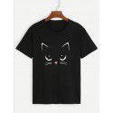 Amazon eBay European and American women's fashion pop cat printed short sleeved shirt manufacturer direct selling and wholesale 