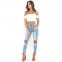 European and American cross-border e-commerce summer new straight neck off shoulder slim fit off navel sexy short sleeve T-shirt women's wear 