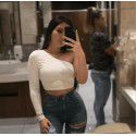 2021 cross border European and American Express 2020 new women's one shoulder long sleeve hollow out sexy navel top T-shirt 