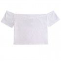 European and American cross-border e-commerce summer new straight neck off shoulder slim fit off navel sexy short sleeve T-shirt women's wear 