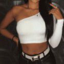 2021 cross border European and American Express 2020 new women's one shoulder long sleeve hollow out sexy navel top T-shirt 