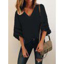Amazon spring and summer new women's clothing express wish European and American loose large mesh splicing top 7057 
