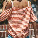 Foreign trade explosive eBay express Amazon wish European and American explosive striped short sleeved off shoulder top
