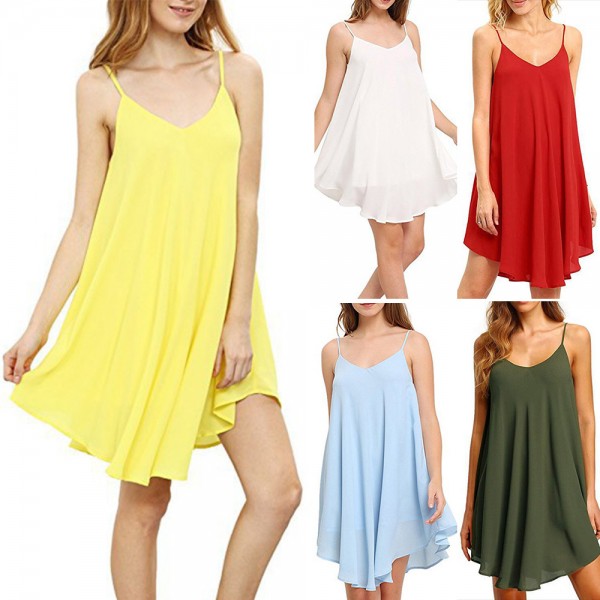 Amazon spring dress European and American solid color back cross loose casual bottom suspender dress 