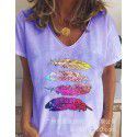 Wish2020 Amazon foreign trade new European and American summer feather 4 printed short sleeve women's T-shirt 