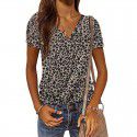 Cross border wish European and American summer 2022 New Amazon fashion slim fit Pullover head leopard V-neck short sleeved top women 