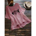 Special clearance 2021 summer Amazon short sleeve fashion fishbone print large women's top s-5xl 