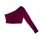 2021 cross border European and American Express 2020 new women's one shoulder long sleeve hollow out sexy navel top T-shirt 