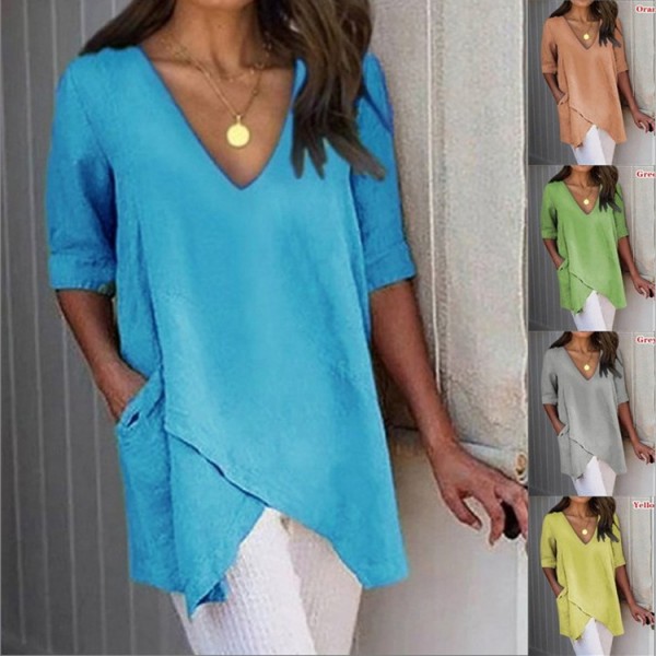 2022 express wish Amazon eBay European and American summer irregular casual T-shirt V-neck half sleeve top women 