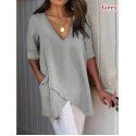 2022 express wish Amazon eBay European and American summer irregular casual T-shirt V-neck half sleeve top women 