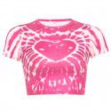 2021 spring foreign trade European and American style women's clothing personalized street love printing tie dyeing sexy navel exposed long sleeved T-shirt 