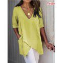 2022 express wish Amazon eBay European and American summer irregular casual T-shirt V-neck half sleeve top women 