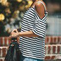 Foreign trade explosive eBay express Amazon wish European and American explosive striped short sleeved off shoulder top