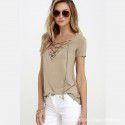 2021 Amazon eBay foreign trade European and American summer new women's sexy V-neck T-shirt women's top short sleeve 10 color 8 size 