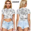 2021 New Amazon Women's cross border summer navel exposed mesh sexy short sleeve T-shirt round neck Pullover Europe and the United States 