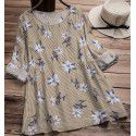 Striped embroidered long sleeve loose large women's dress shirt