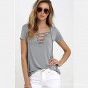 2021 Amazon eBay foreign trade European and American summer new women's sexy V-neck T-shirt women's top short sleeve 10 color 8 size 