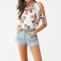 European and American summer flower printing casual off shoulder chiffon short sleeve women's T-shirt eaby express hot spot