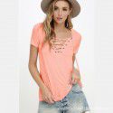 2021 Amazon eBay foreign trade European and American summer new women's sexy V-neck T-shirt women's top short sleeve 10 color 8 size 