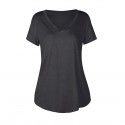 Amazon new solid color V-neck European and American fashion women's short sleeved T-shirt summer loose casual coat spot wholesale 