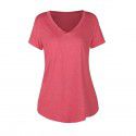 Amazon new solid color V-neck European and American fashion women's short sleeved T-shirt summer loose casual coat spot wholesale 